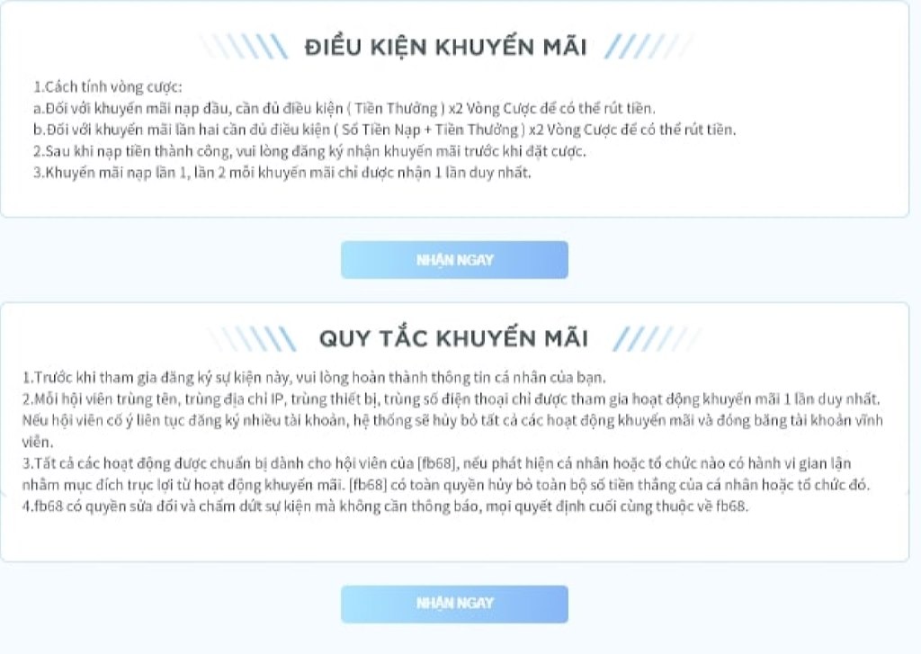 Lưu ý quan trọng khi tham gia khuyến mãi tại FB68